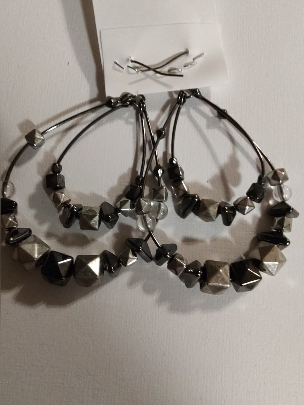 Stylish Hematite & Silver Beaded Hoop Earrings